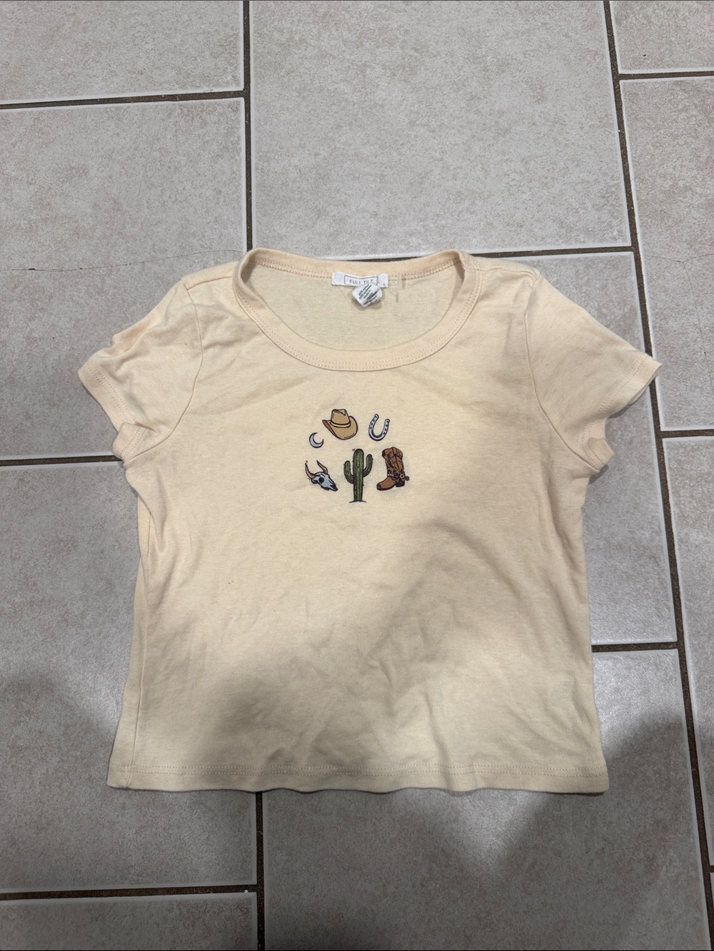 Tilly's Cream Western Motif Short Sleeve Tee